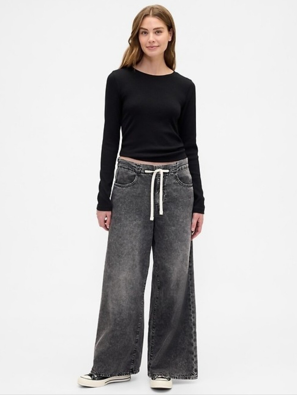 Gap Mid Rise Pull-On SuperLight Baggy Boho Wide Leg Jeans NWT NEW XS S